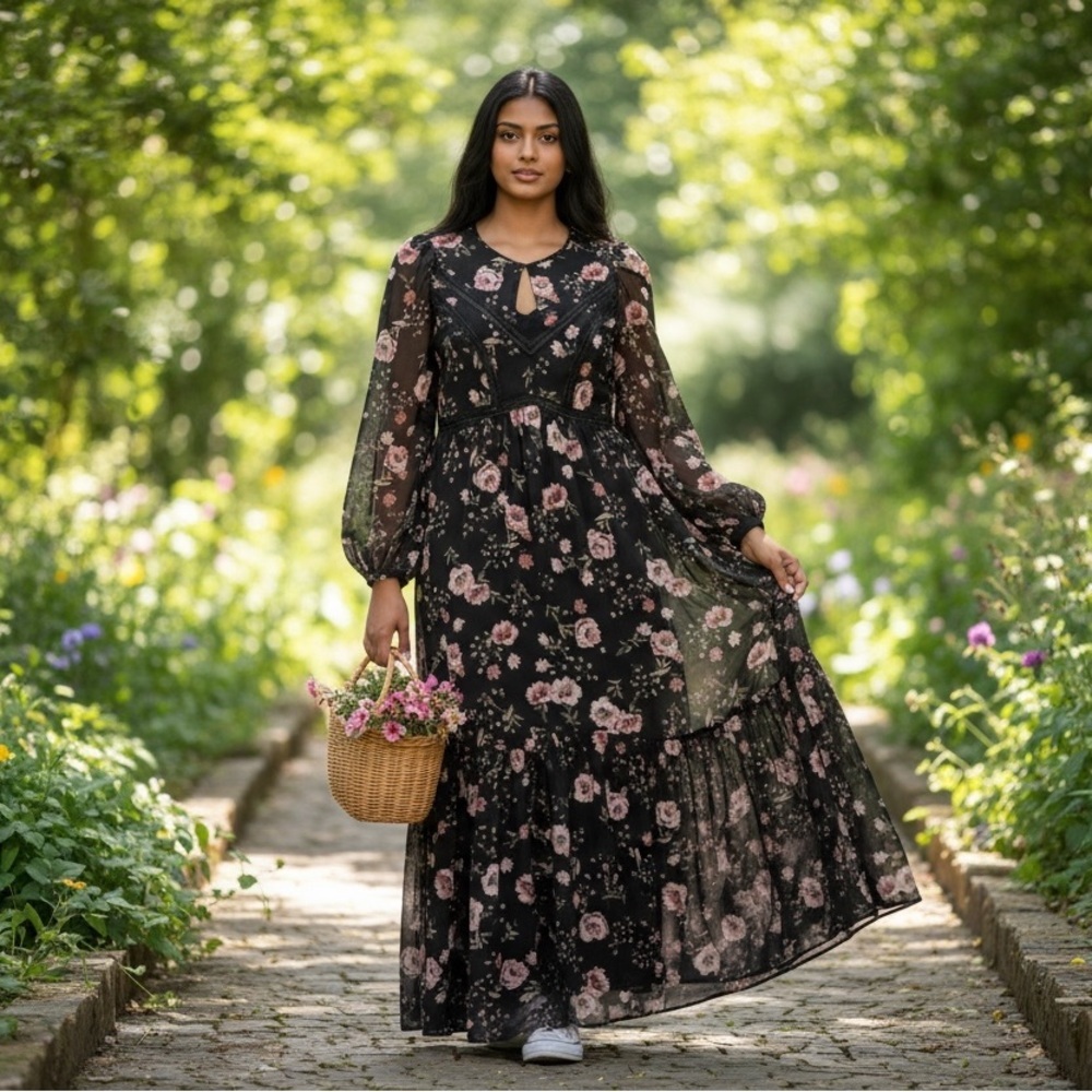 EVER NEW MELBOURNE Black Floral Lace Maxi Dress